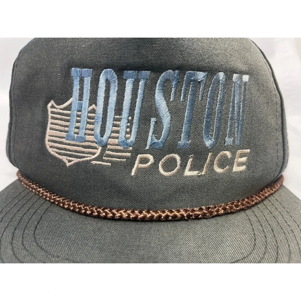 HOUSTON POLICE ROPE HAT VINTAGE FLAT BILL STRUCTURED CROWN BRAIDED ROPE1980S 90S